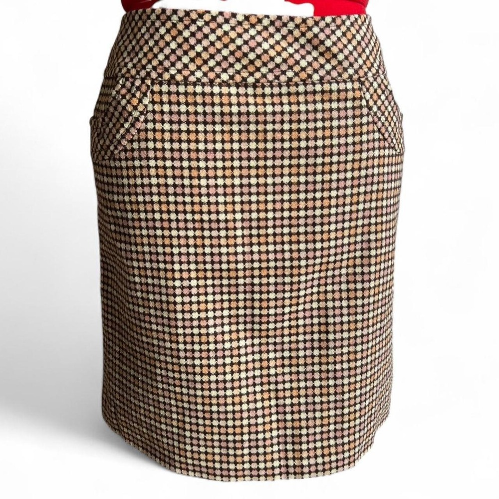 Loft Wool Blend 70s Inspired Geometric Pink & Brown Mini Skirt Pockets Zip